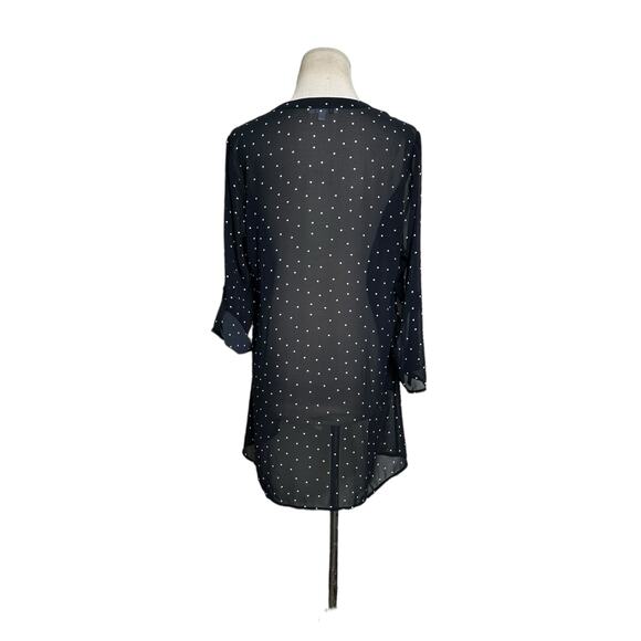 DR2 black white polka dots 3/4 sleeves semi sheer blouse size Small - Picture 8 of 12